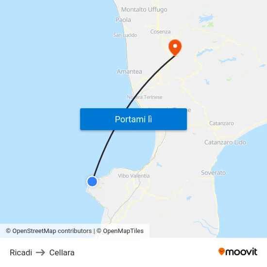 Ricadi to Cellara map