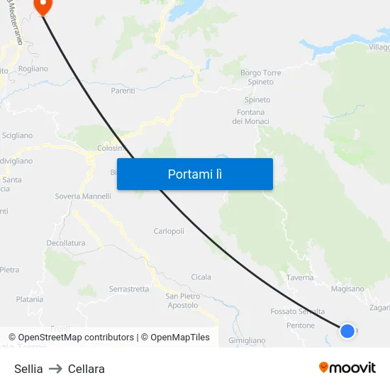 Sellia to Cellara map