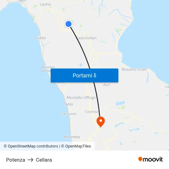 Potenza to Cellara map