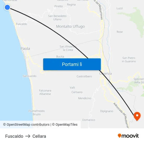 Fuscaldo to Cellara map
