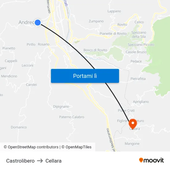 Castrolibero to Cellara map