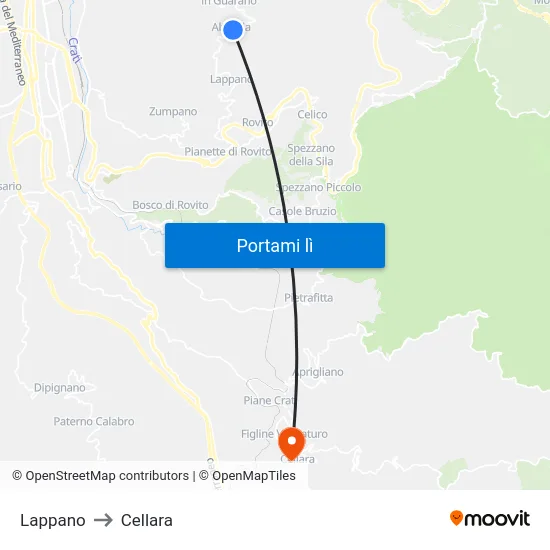Lappano to Cellara map
