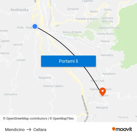 Mendicino to Cellara map