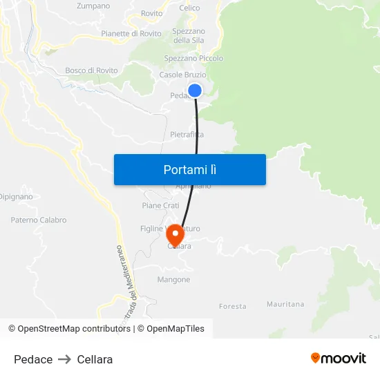 Pedace to Cellara map
