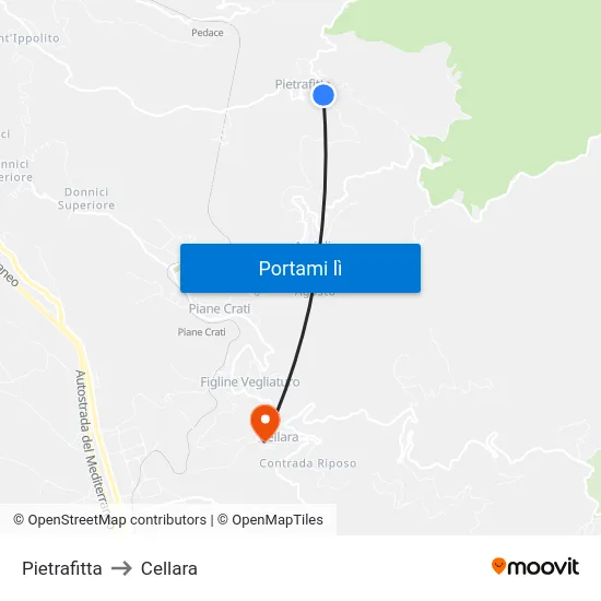 Pietrafitta to Cellara map