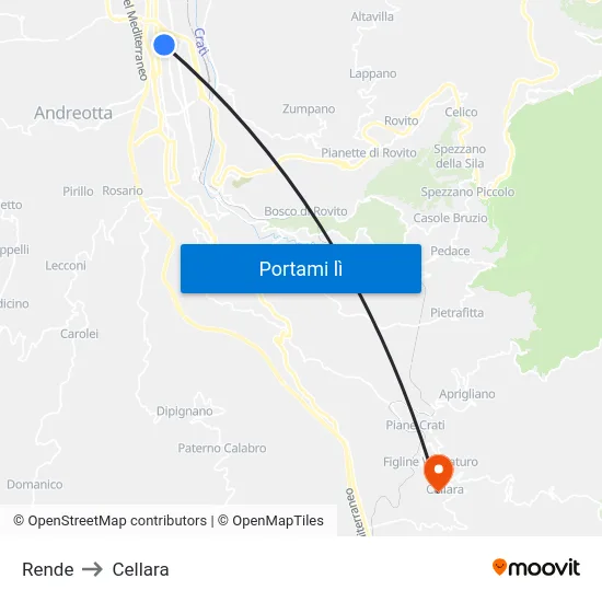 Rende to Cellara map