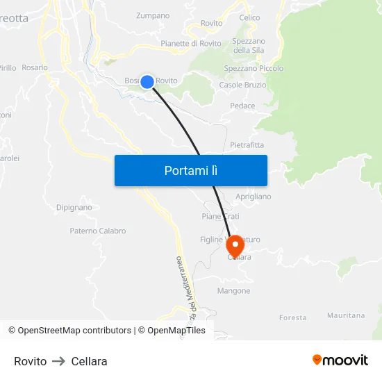 Rovito to Cellara map