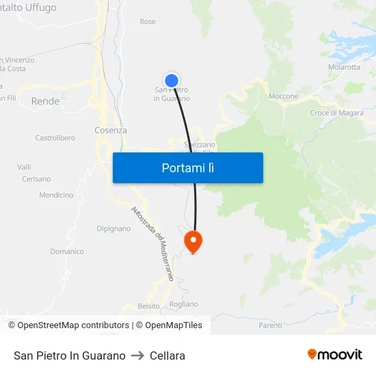 San Pietro In Guarano to Cellara map