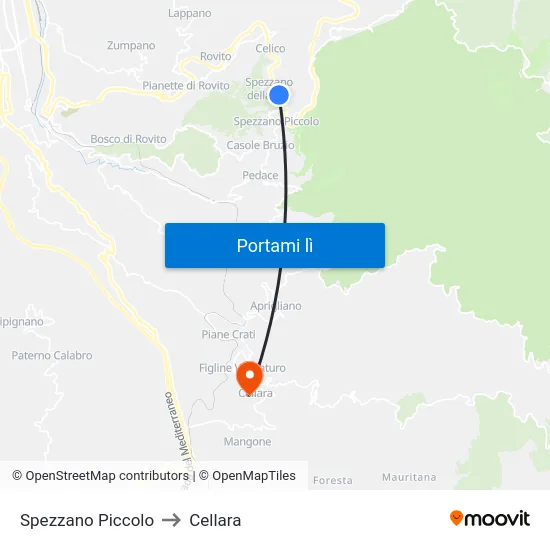 Spezzano Piccolo to Cellara map