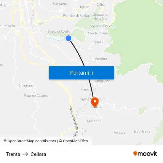 Trenta to Cellara map