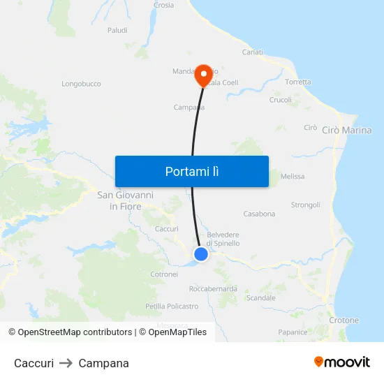 Caccuri to Campana map