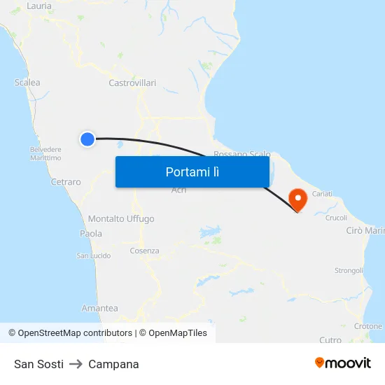 San Sosti to Campana map