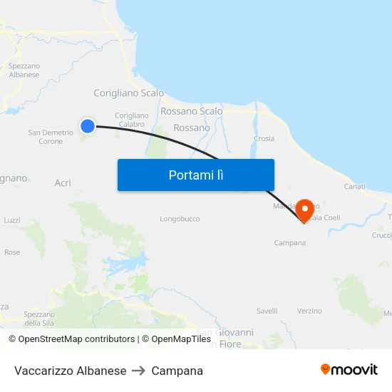 Vaccarizzo Albanese to Campana map