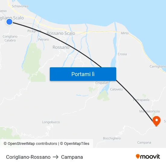 Corigliano-Rossano to Campana map