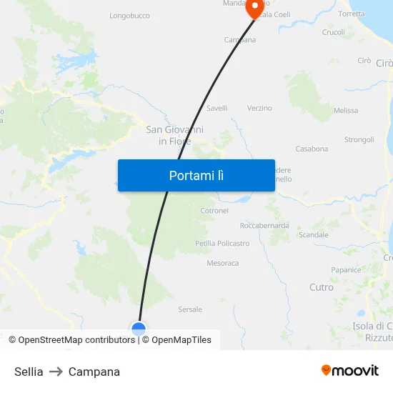 Sellia to Campana map