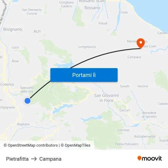 Pietrafitta to Campana map