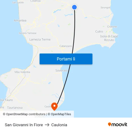 San Giovanni In Fiore to Caulonia map