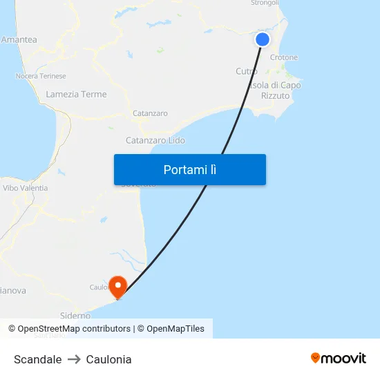 Scandale to Caulonia map