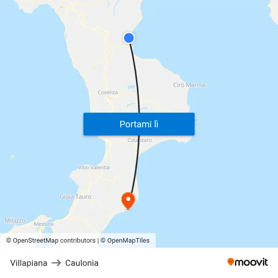 Villapiana to Caulonia map