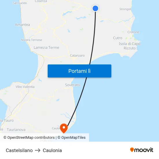Castelsilano to Caulonia map