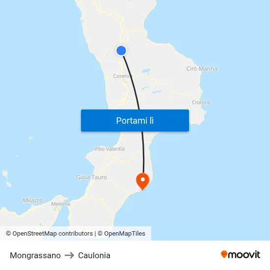 Mongrassano to Caulonia map