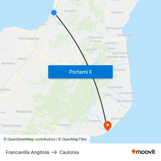 Francavilla Angitola to Caulonia map