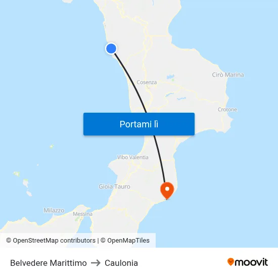 Belvedere Marittimo to Caulonia map