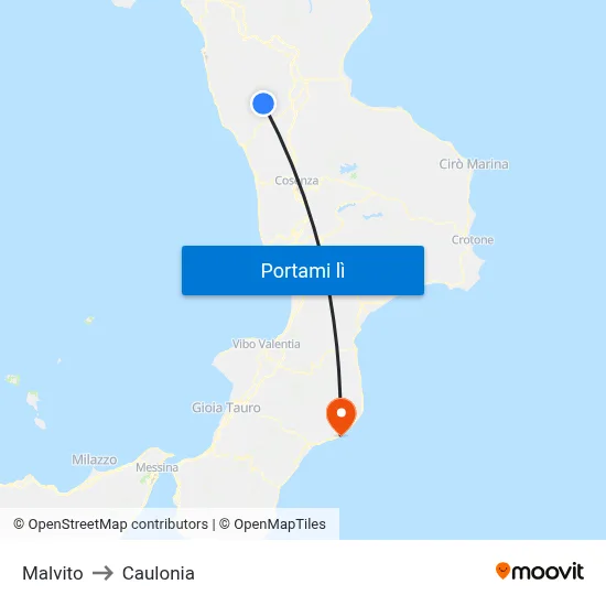 Malvito to Caulonia map
