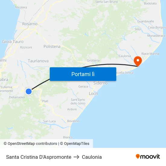Santa Cristina D'Aspromonte to Caulonia map