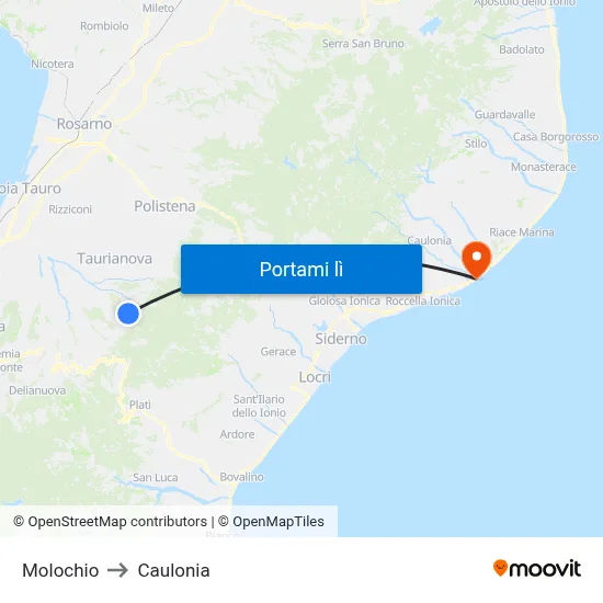 Molochio to Caulonia map