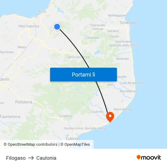 Filogaso to Caulonia map