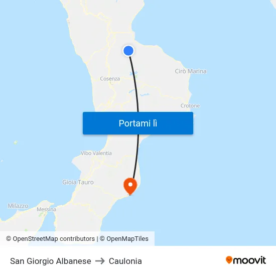 San Giorgio Albanese to Caulonia map