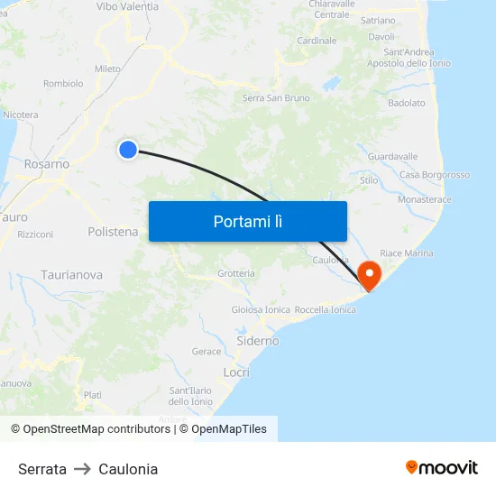 Serrata to Caulonia map