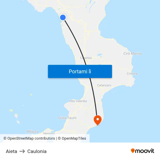 Aieta to Caulonia map