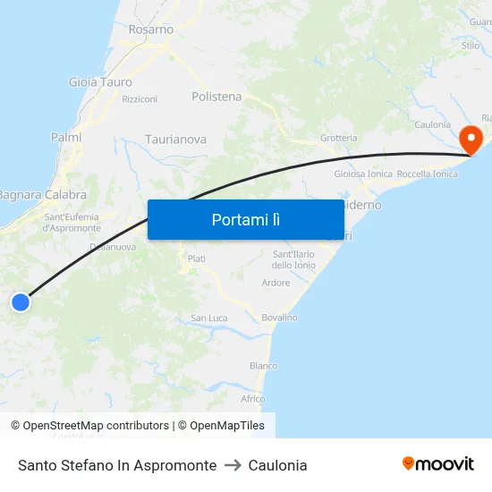 Santo Stefano In Aspromonte to Caulonia map