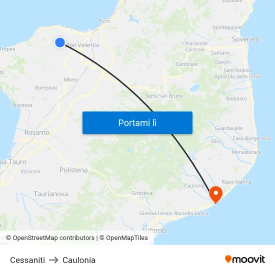Cessaniti to Caulonia map