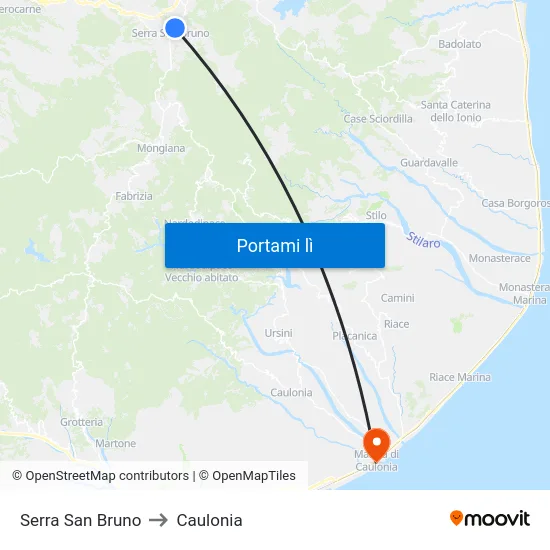 Serra San Bruno to Caulonia map