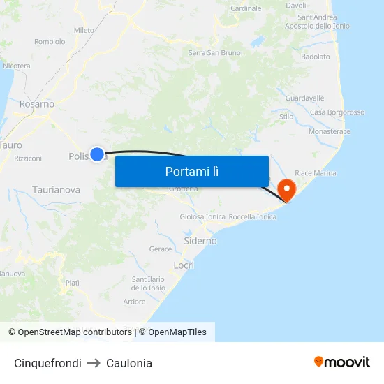 Cinquefrondi to Caulonia map