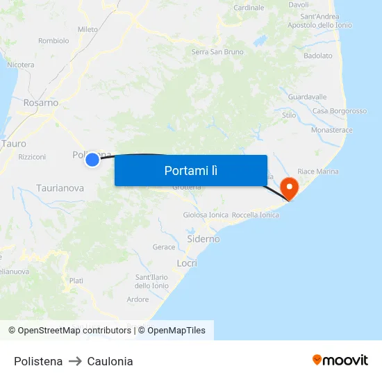 Polistena to Caulonia map
