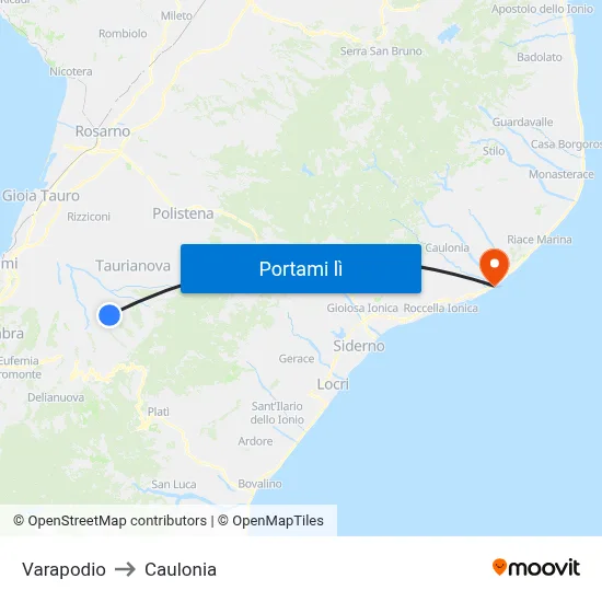 Varapodio to Caulonia map