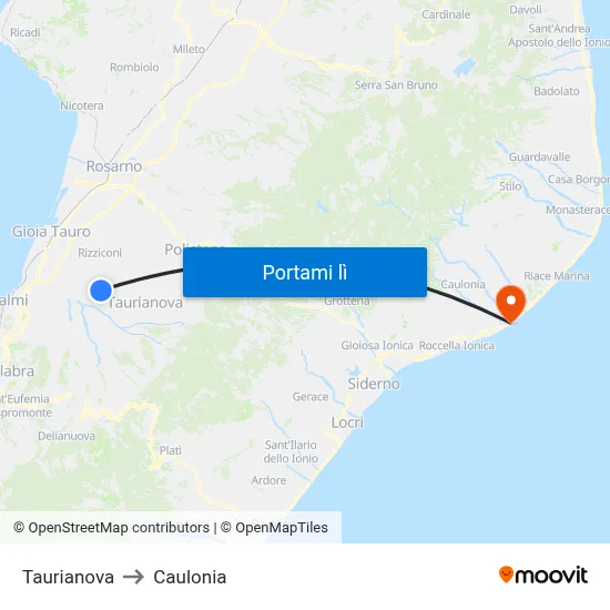 Taurianova to Caulonia map
