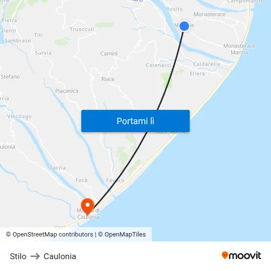 Stilo to Caulonia map