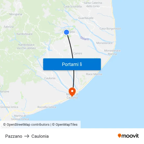 Pazzano to Caulonia map