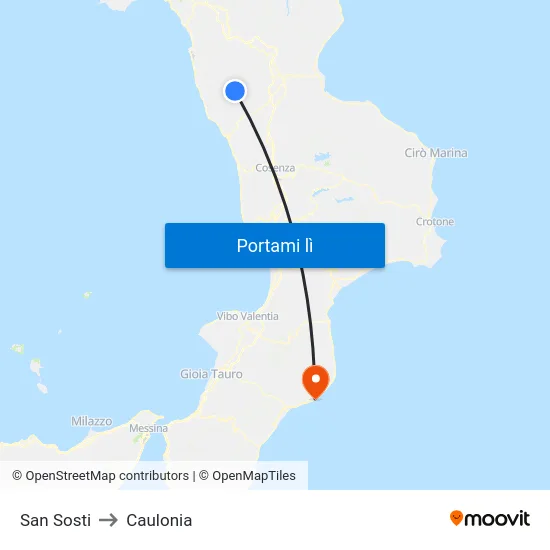 San Sosti to Caulonia map
