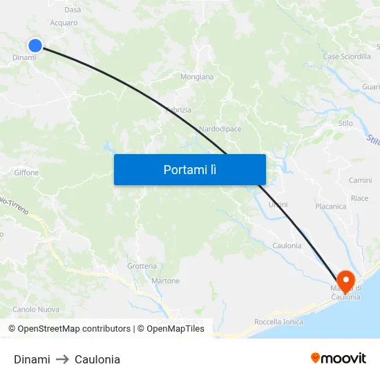 Dinami to Caulonia map