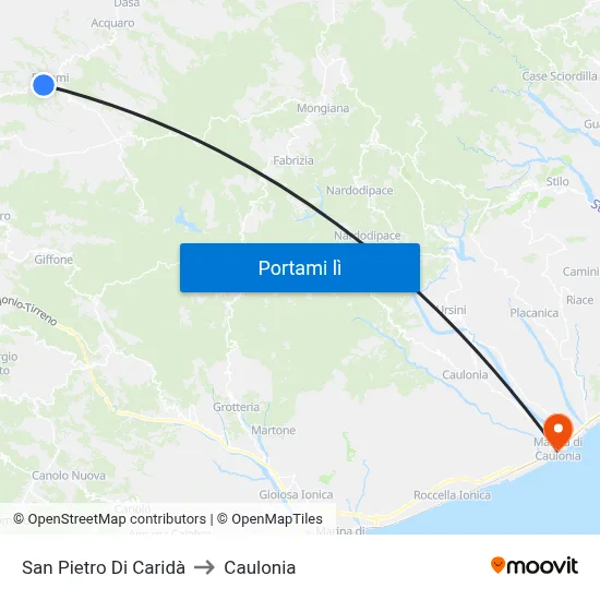 San Pietro Di Caridà to Caulonia map