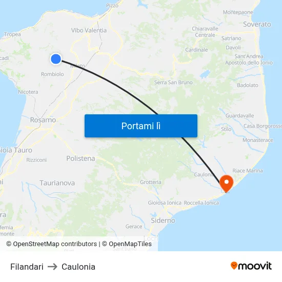 Filandari to Caulonia map