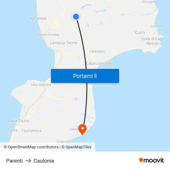 Parenti to Caulonia map