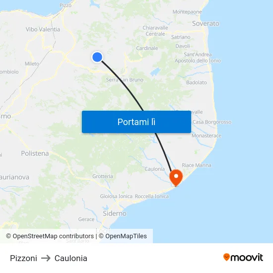 Pizzoni to Caulonia map