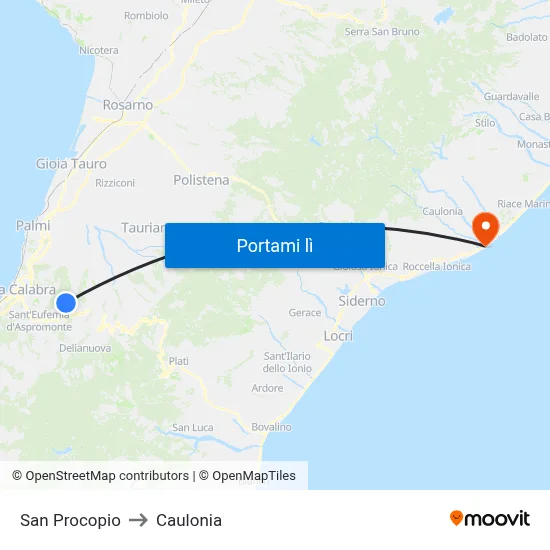 San Procopio to Caulonia map